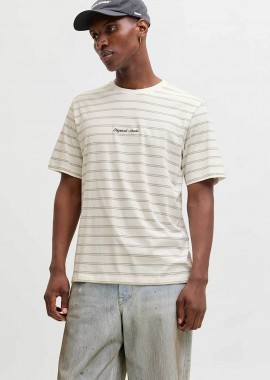 JACK & JONES ανδρικό T-shirt με ριγέ σχέδιο και λογότυπο Relaxed Fit - 12291021 Εκρού