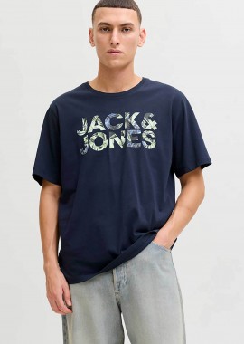 JACK & JONES - JACK & JONES ανδρικό T-shirt με λογότυπο Regular Fit - 12288536 Μπλε Σκούρο