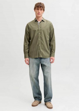 JACK & JONES - JACK & JONES ανδρικό πουκάμισο με roll-up μανίκια Regular Fit - 12289197 Λαδί