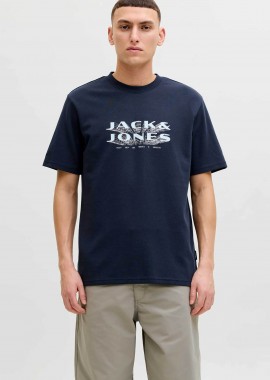 JACK & JONES ανδρικό T-shirt με graphic logo Regular Fit - 12289880 Μπλε Σκούρο
