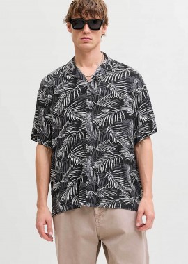 JACK & JONES ανδρικό κοντομάνικο πουκάμισο με floral print Relaxed Fit - 12288854 Μαύρο