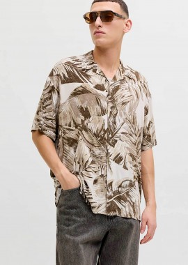 JACK & JONES - JACK & JONES ανδρικό κοντομάνικο πουκάμισο με floral print Relaxed Fit - 12288854 Εκρού
