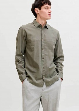 JACK & JONES ανδρικό πουκάμισο μονόχρωμο Regular Fit - 12289174 Λαδί