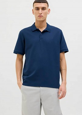 JACK & JONES - JACK & JONES ανδρική μπλούζα πόλο με waffle pattern και κεντημένο monogram Regular Fit - 12268130 Μπλε Σκούρο