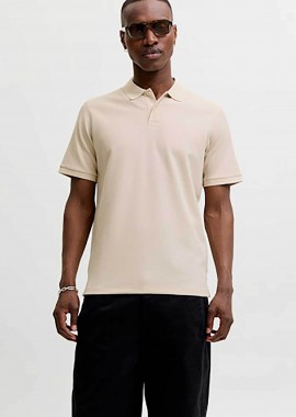 JACK & JONES ανδρική μπλούζα πόλο με waffle pattern και κεντημένο monogram Regular Fit - 12268130 Μπεζ