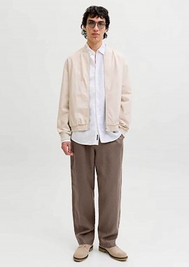 JACK & JONES - JACK & JONES ανδρικό λινό παντελόνι chino Loose Fit - 12253120 Καφέ