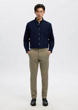 Selected ανδρικό παντελόνι chino μονόχρωμο Slim Fit - 16087663 Λαδί