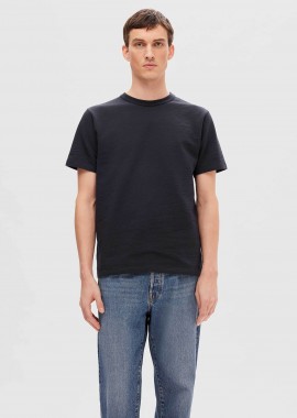 Selected ανδρικό T-shirt μονόχρωμο Regular Fit - 16092769 Μπλε Σκούρο