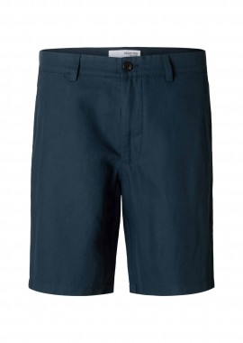 Selected ανδρική βερμούδα chino με λινό Regular Fit - 16096753 Μπλε Σκούρο