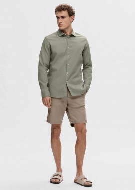 SELECTED - Selected ανδρική βερμούδα μονόχρωμη Slim Fit - 16092329 Μπεζ