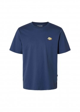 Selected ανδρικό T-shirt με κεντημένο σχέδιο στο στήθος - 16097670 Μπλε Σκούρο