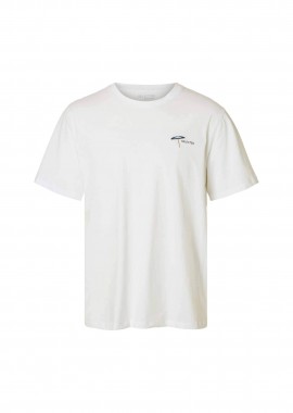 Selected ανδρικό T-shirt με κεντημένο σχέδιο στο στήθος - 16097670 Λευκό