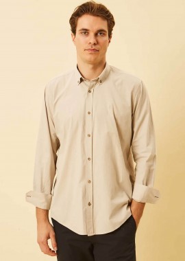 DORS ανδρικό πουκάμισο poplin button down με κεντημένο λογότυπο Regular Fit - 1040001.C01 Μπεζ