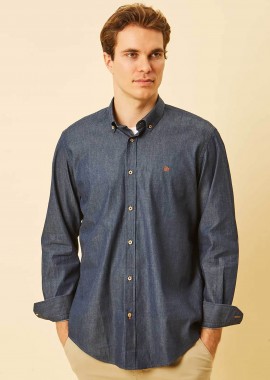 DORS - DORS ανδρικό denim πουκάμισο button down με κεντημένο λογότυπο Regular Fit - 1040003.C01 Denim Blue Σκούρο