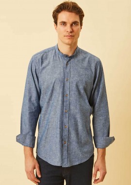 DORS ανδρικό πουκάμισο μάο με λινάρι Regular Fit - 1040014.C02 Μπλε