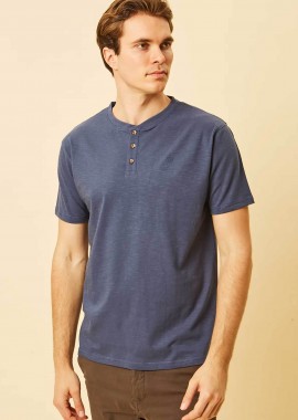 DORS - DORS ανδρική μπλούζα henley με κεντημένο λογότυπο Regular Fit - 1140021.C01 Μπλε Σκούρο