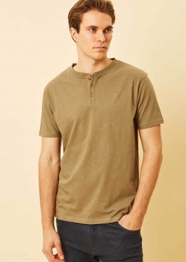DORS - DORS ανδρική μπλούζα henley με κεντημένο λογότυπο Regular Fit - 1140021.C02 Λαδί