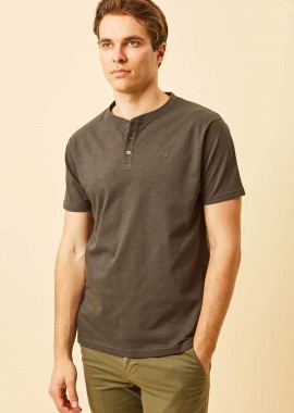 DORS - DORS ανδρική μπλούζα henley με κεντημένο λογότυπο Regular Fit - 1140021.C03 Ανθρακί