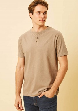 DORS - DORS ανδρική μπλούζα henley με κεντημένο λογότυπο Regular Fit - 1140021.C04 Μπεζ