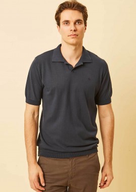 DORS ανδρική πλεκτή μπλούζα πόλο με V open-collar και κεντημένο λογότυπο Regular Fit - 1240003.C03 Μπλε Σκούρο