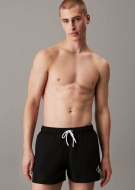 Calvin Klein ανδρικό μαγιό σορτς μονόχρωμο με monogram print - KM0KM01099 Μαύρο