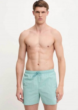 CALVIN KLEIN - Calvin Klein ανδρικό μαγιό σορτς μονόχρωμο με κεντημένο monogram - KM0KM01102 Βεραμάν Ανοιχτό
