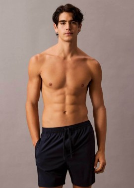 Calvin Klein ανδρικό μαγιό σορτς medium με logo tape στα πλαϊνά - LV00N61002 Μπλε Σκούρο