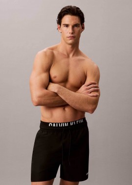 Calvin Klein ανδρικό μαγιό σορτς medium με διπλή μέση και λογότυπο - LV00N61015 Μαύρο