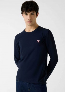 GUESS - Guess ανδρική μακρυμάνικη μπλούζα με λογότυπο Slim Fit - M2YI28J1314 Σκούρο Μπλε