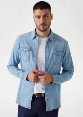Guess ανδρικό denim πουκάμισο Slim Fit - M4GH02D3PF5 Denim Blue