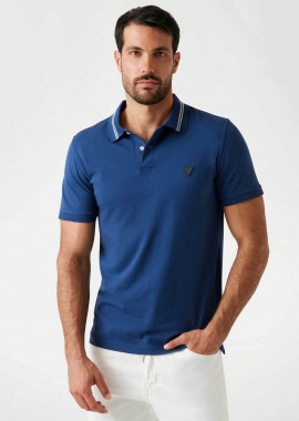 GUESS - Guess ανδρική πλεκτή μπλούζα πόλο κοντομάνικη Slim Fit - M6RP66J1314 Σκούρο Μπλε