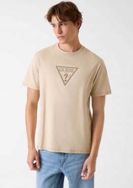 GUESS - Guess ανδρικό T-shirt με τριγωνικό λογότυπο Regular Fit - M6RI23K8FQ4 Μπεζ