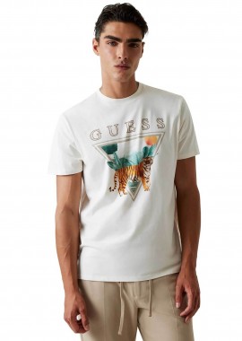 Guess ανδρικό T-shirt με τριγωνικό λογότυπο Regular Fit - M6GI33K3310 Λευκό