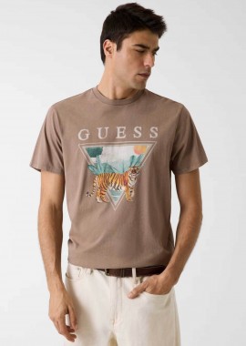 GUESS - Guess ανδρικό T-shirt με τριγωνικό λογότυπο Regular Fit - M6GI33K3310 Καφέ