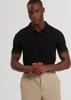 TED BAKER - Ted Baker ανδρική πλεκτή μπλούζα πόλο με textured chevron pattern Regular Fit
