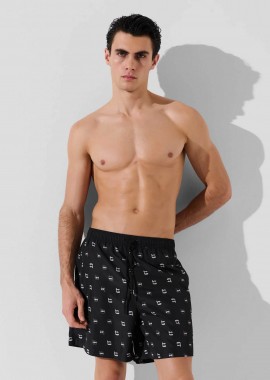 KARL LAGERFELD - Karl Lagerfeld ανδρικό μαγιό σορτς με all-over Ikon print - A3M46007 Μαύρο