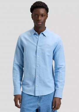Lee® ανδρικό πουκάμισο με logo print μονόχρωμο Regular Fit - 112376556 Μπλε Ανοιχτό