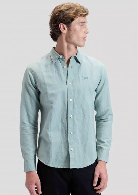 Lee® ανδρικό πουκάμισο με logo print μονόχρωμο Regular Fit - 112376550 Πράσινο Ανοιχτό