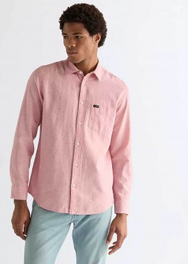 Wrangler® ανδρικό πουκάμισο με λινάρι και τσέπη Regular Fit - 112378038 Ροζ