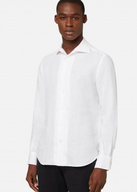 Boggi Milano ανδρικό λινό πουκάμισο μονόχρωμο Regular Fit - BO22C012201 Λευκό