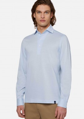 BOGGI MILANO - Boggi Milano ανδρική πόλο μπλούζα μονόχρωμη Regular Fit - BO24P028101 Σιελ