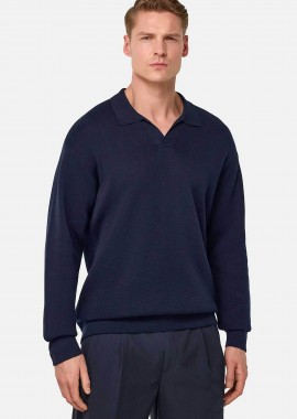 BOGGI MILANO - Boggi Milano ανδρική μπλούζα πόλο μονόχρωμη Relaxed Fit - BO25P022401 Μπλε Σκούρο