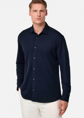 BOGGI MILANO - Boggi Milano ανδρικό πουκάμισο πικέ μονόχρωμο Regular Fit - BO25P003402 Μπλε Σκούρο