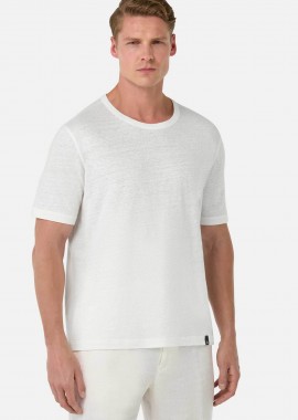 Boggi Milano ανδρικό λινό T-shirt μονόχρωμο Regular Fit - BO25P034905 Λευκό