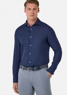 Boggi Milano ανδρικό λινό πουκάμισο Regular Fit - BO25P004704 Μπλε Σκούρο