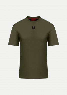 HUGO - Hugo Boss ανδρικό βαμβακερό T-shirt μονόχρωμο με ανάγλυφο logo patch