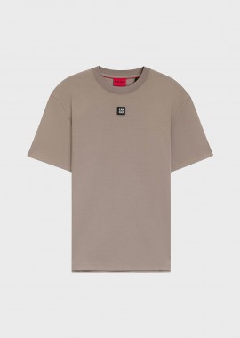 Hugo Boss ανδρικό βαμβακερό T-shirt μονόχρωμο με ανάγλυφο logo patch 