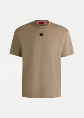 Hugo Boss ανδρικό βαμβακερό T-shirt μονόχρωμο με ανάγλυφο logo patch 