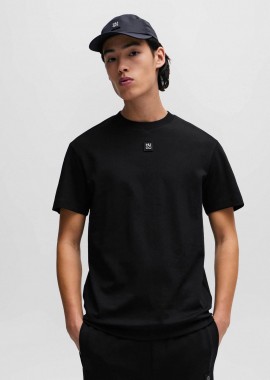 HUGO - Hugo Boss ανδρικό βαμβακερό T-shirt μονόχρωμο με ανάγλυφο logo patch