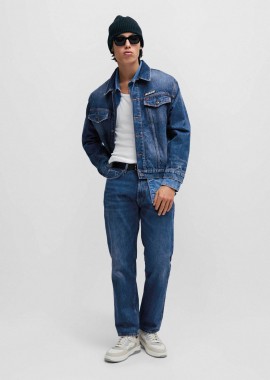 Hugo Boss ανδρικό τζην παντελόνι μονόχρωμο με all-over stonewashed effect 